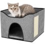 Foldable Fabric Cat Dog Cushion Bed House Removable Cave Tent  Nest Mat Hooded Pet Bed with Scratch Pad Burrow Hut Pet Condo