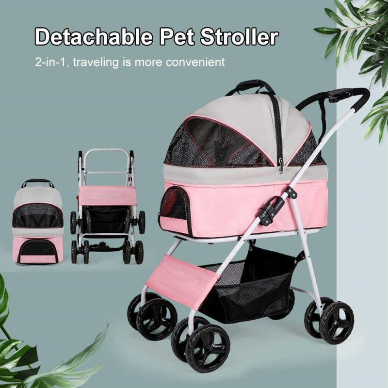 Dog Stroller for Small Dogs Folding 3 in 1 Pet Stroller for Cats 4 Wheels Dog Stroller with Removable Carrier Foldable Travel