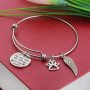 Pet Memorial Gift No Longer by My Side But Forever in My Heart Bracelet with Paw Print Angel Wing Charms in Memory of Pet