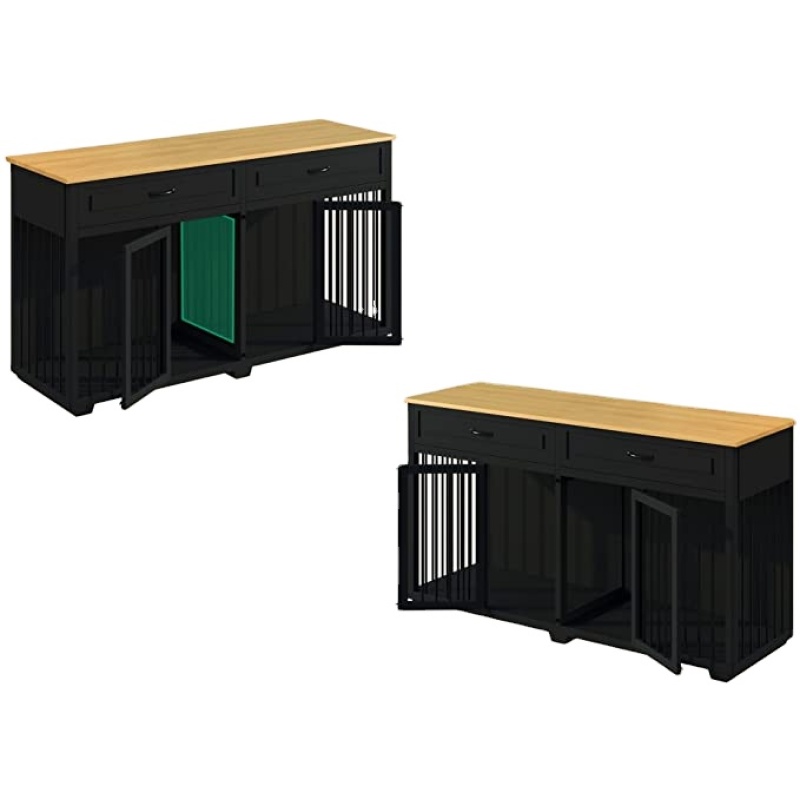 Wooden Dog Crate Kennel with 2 Drawers Dog Crates Cage Furniture for Indoor Wooden Dog Cage