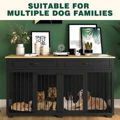 Wooden Dog Crate Kennel with 2 Drawers Dog Crates Cage Furniture for Indoor Wooden Dog Cage