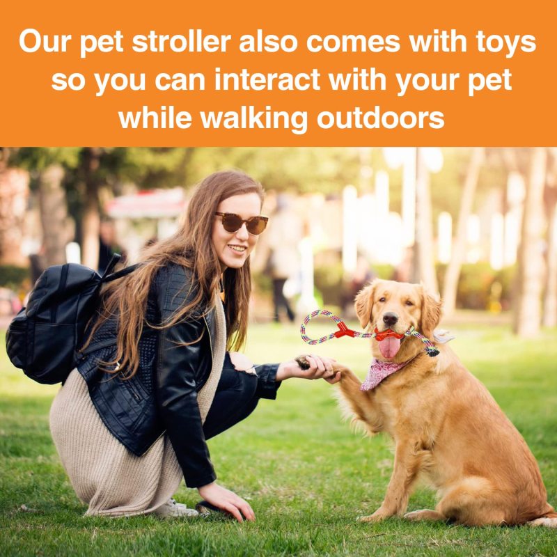 Pet Stroller 4 Wheel Foldable Cat Dog Stroller for Medium Small Dogs Cats Travel Stroller with Bring pet Toys and Removable Line