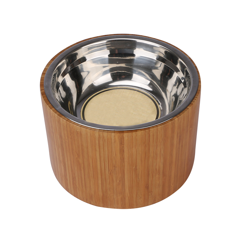 Dog Bowls for Large Dogs, Bamboo Round Stand with Stainless Steel Bowls for Dog by Nothing