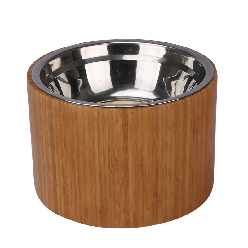 Dog Bowls for Large Dogs, Bamboo Round Stand with Stainless Steel Bowls for Dog by Nothing