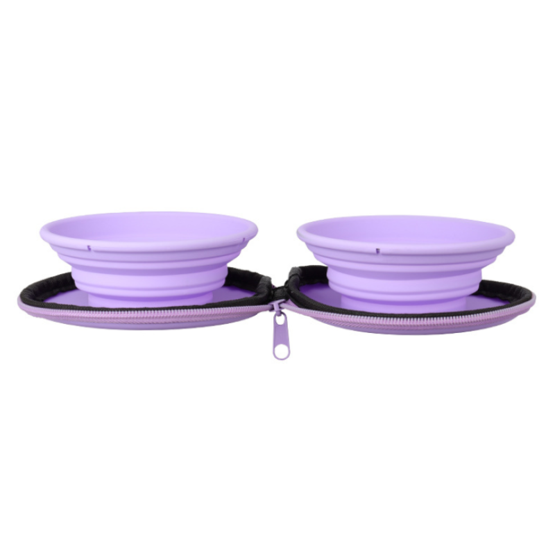 Silicone Collapsible Pet Food Bowls set Outdoor Folding Pet Bowls Silicone Foldable Double Pet Bowls for Travel