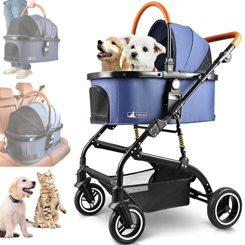 Dog Stroller with Detachable Carrier or Car Seat Suitable for 2 Small or Medium Dogs or Cats Easy Folding and Sturdy Stainless
