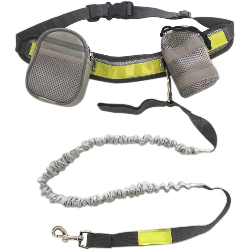 Dual Handle Bungee Waist Zipper Pouch Dog Leash for Up to 150 lbs Large Dogs' Training