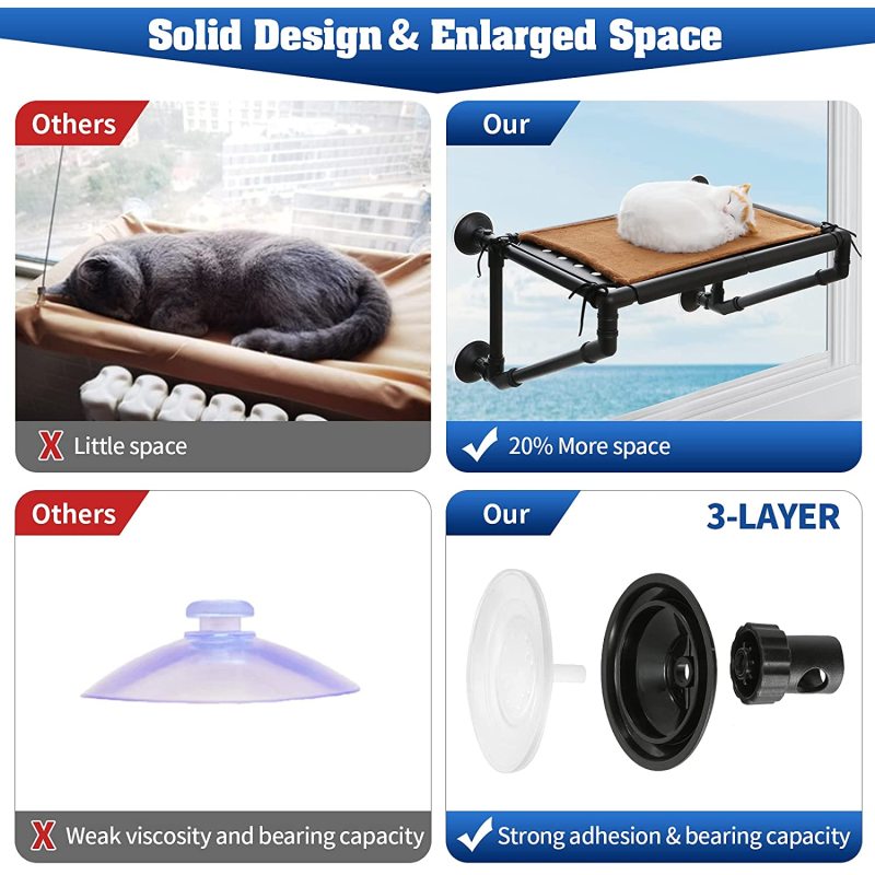 Screw Suction Cups and Free Blanket Cat Hammock Window Seat for Large cat