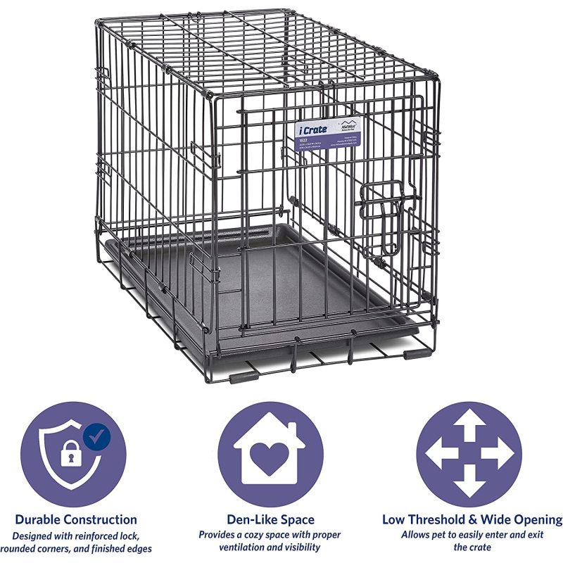 Pets Newly Enhanced Single & Double Door iCrate Dog Crate, Includes Leak-Proof Pan, Floor Protecting Feet, Divider Panel & New P