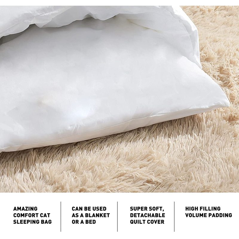 Self Warming Cat Dog Cushion Bed Pad Sack With Pillow Calming Cave Sleeping Bag Nest Hooded Pet Bed Burrow Hut Pet Bed Mat