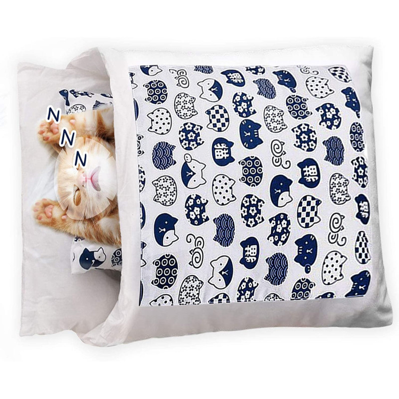 Self Warming Cat Dog Cushion Bed Pad Sack With Pillow Calming Cave Sleeping Bag Nest Hooded Pet Bed Burrow Hut Pet Bed Mat