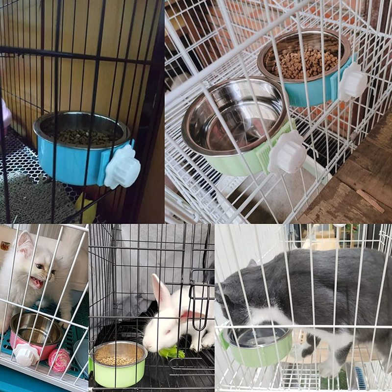 Hanging Pet Cage Removable Stainless Steel Bowl Water Feeder for Cat