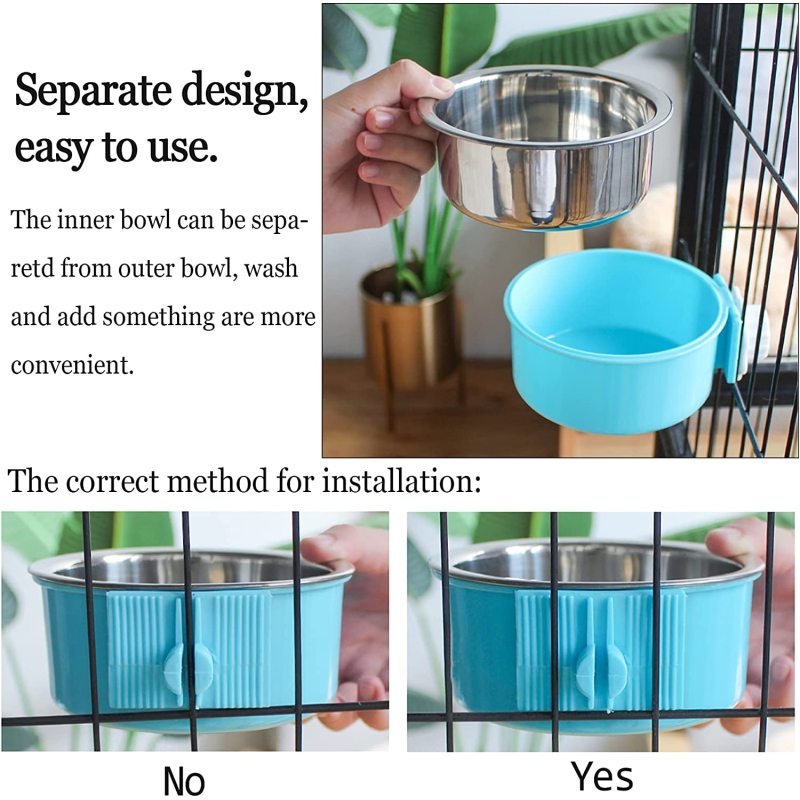 Hanging Pet Cage Removable Stainless Steel Bowl Water Feeder for Cat