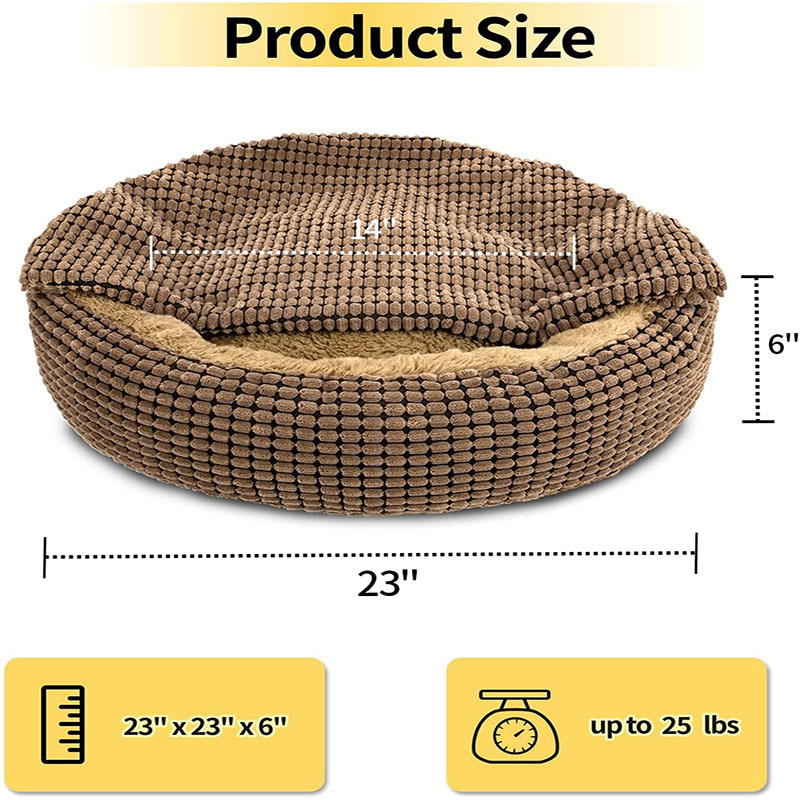 Small Dog Bed with Blanket Anti-Anxiety Hooded Pet Bed Calming Cave Bed
