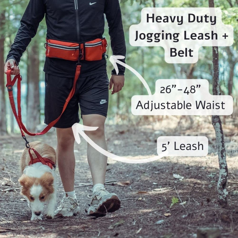 Reflective Stitches Adjustable Waist Belt Hands Free Leash for Running Walking Jogging