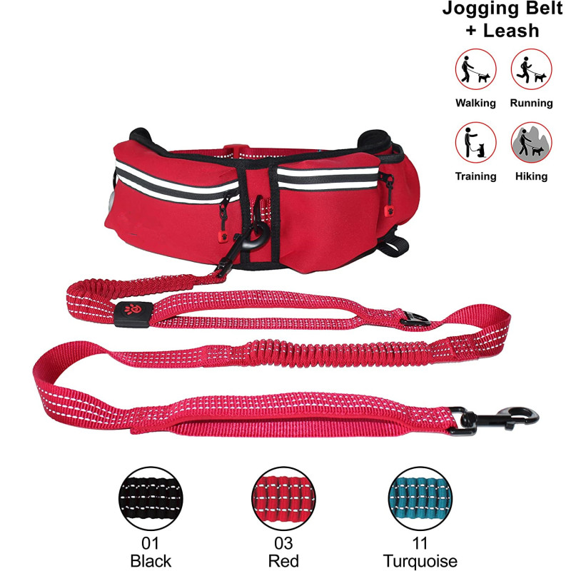 Reflective Stitches Adjustable Waist Belt Hands Free Leash for Running Walking Jogging