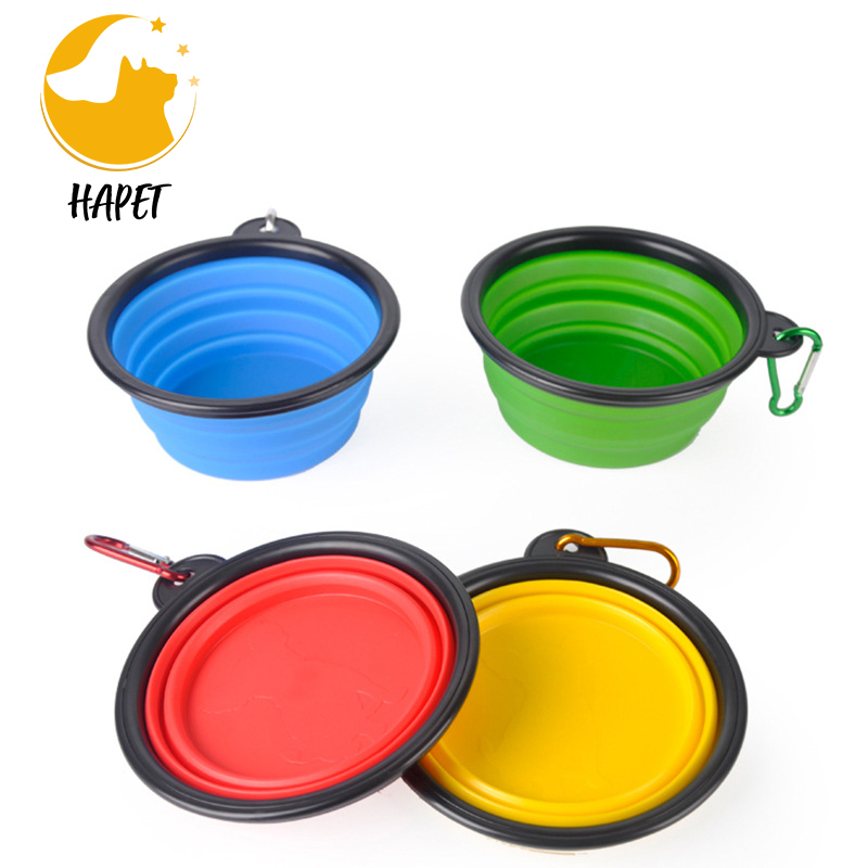 Folding dog bowl silicone pet bowl Cat drinking water plastic outdoor travel hanging pet food