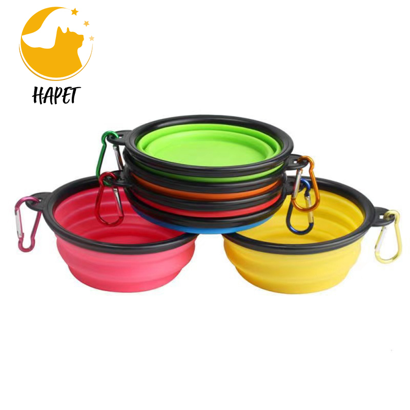 Folding dog bowl silicone pet bowl Cat drinking water plastic outdoor travel hanging pet food