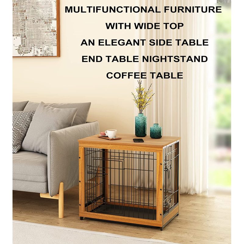 Dog Crate Furniture End Table with Slide Tray Kennel Indoor for Small Dogs