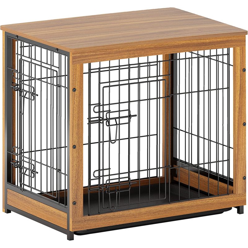 Dog Crate Furniture End Table with Slide Tray Kennel Indoor for Small Dogs