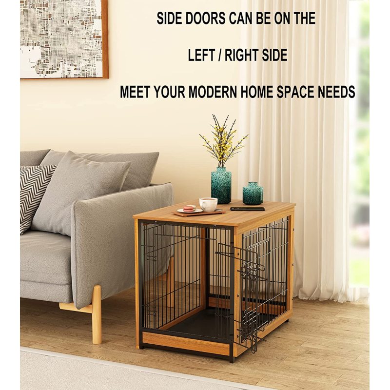 Dog Crate Furniture End Table with Slide Tray Kennel Indoor for Small Dogs