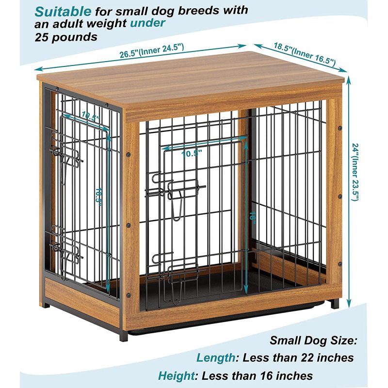 Dog Crate Furniture End Table with Slide Tray Kennel Indoor for Small Dogs