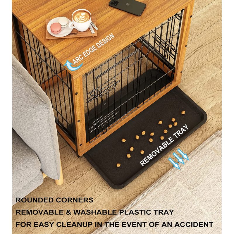 Dog Crate Furniture End Table with Slide Tray Kennel Indoor for Small Dogs