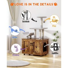 Scratching Post and Condo Cat Litter Box Furniture Cat Washroom Furniture with Cat Tree Tower