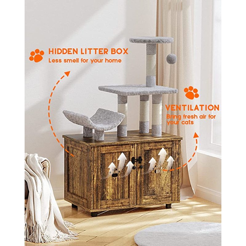Scratching Post and Condo Cat Litter Box Furniture Cat Washroom Furniture with Cat Tree Tower