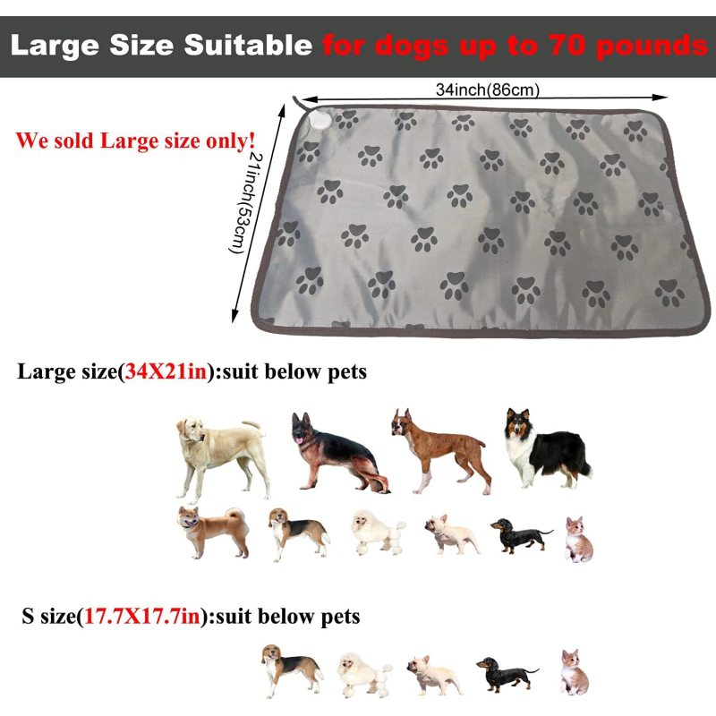 Dog Heating Pad for Large Bed Indoor,Waterproof Heated  Mat,Pet Cat Puppy Heating