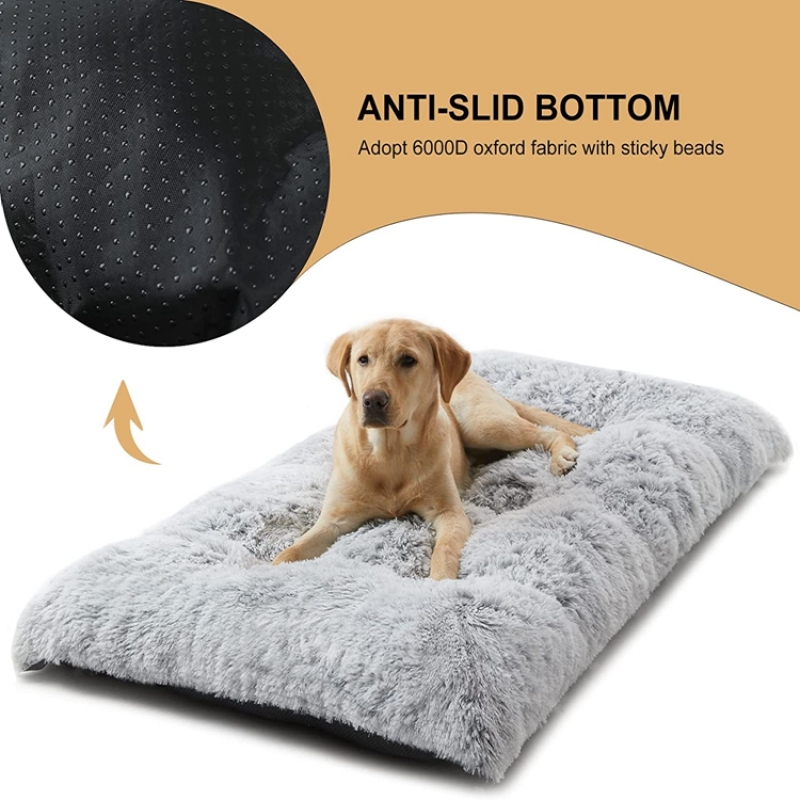 Factory Custom Plush Dog Crate Bed Fluffy Cozy Kennel Pad Washable Dog Mats with Anti-Slip Bottom for Large and Medium Dog