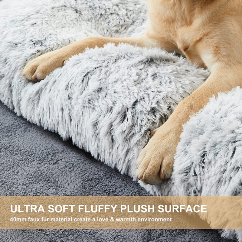 Factory Custom Plush Dog Crate Bed Fluffy Cozy Kennel Pad Washable Dog Mats with Anti-Slip Bottom for Large and Medium Dog