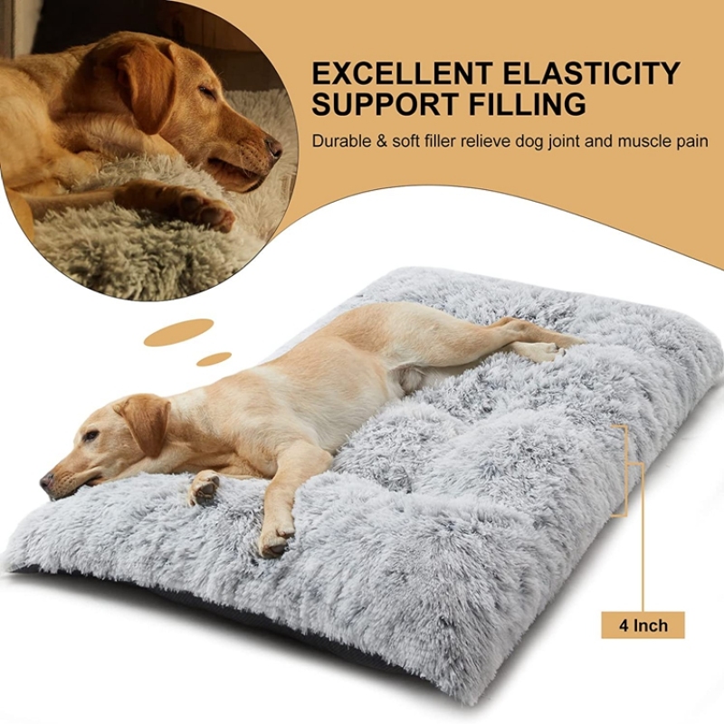 Factory Custom Plush Dog Crate Bed Fluffy Cozy Kennel Pad Washable Dog Mats with Anti-Slip Bottom for Large and Medium Dog