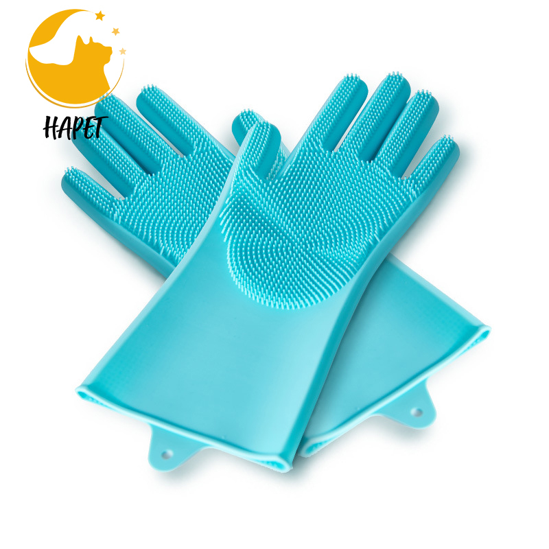 Silicone Pet Grooming Mitten for Cat & Dog Dog Bathing Shampoo Mittens with Long Bristles