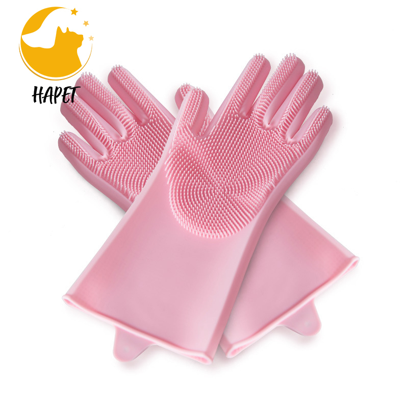 Silicone Pet Grooming Mitten for Cat & Dog Dog Bathing Shampoo Mittens with Long Bristles