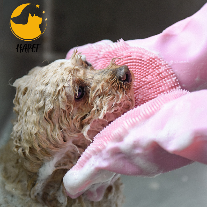 Silicone Pet Grooming Mitten for Cat & Dog Dog Bathing Shampoo Mittens with Long Bristles