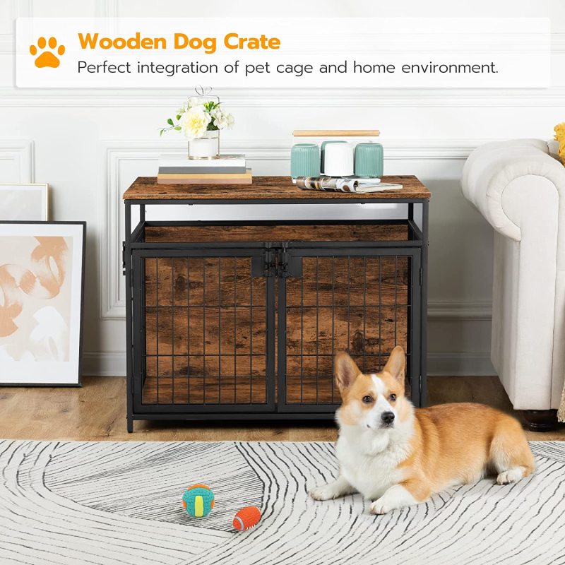 Wooden Dog Crate Dog Kennels Decorative Mesh Pet Crate End Table for Dog