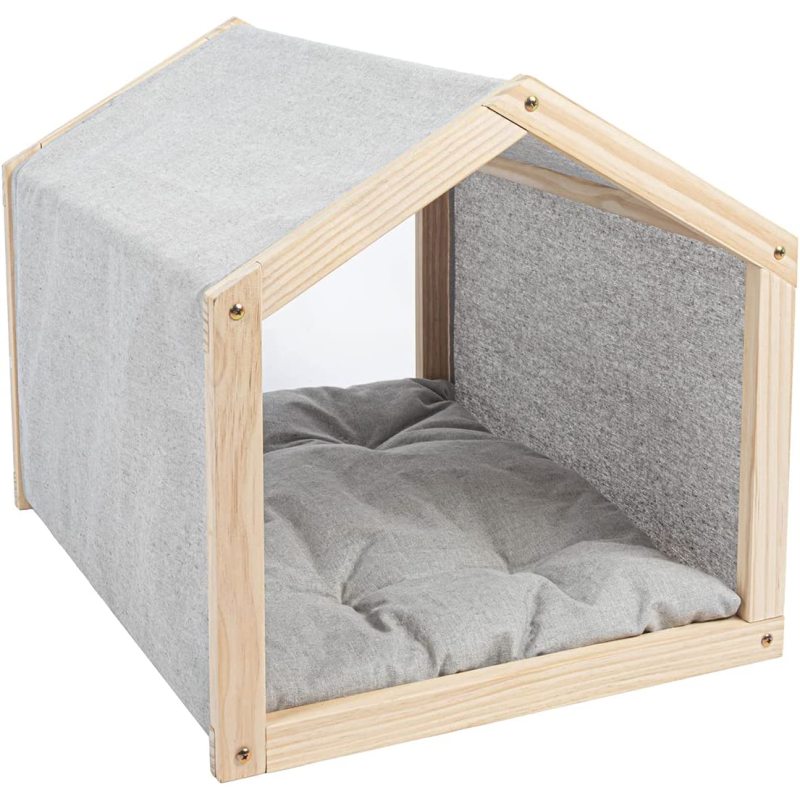 Cat House with Mat Indoor Cat Condo Cat Tent Solid Wood Frame and Cover with Durable Cloth