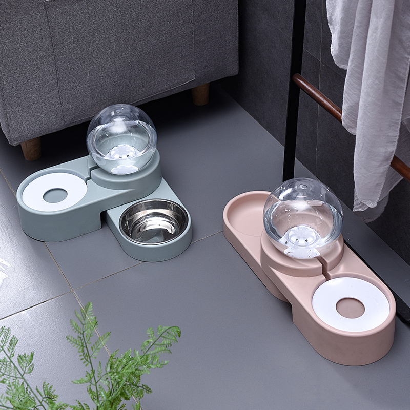 Meipire Dog Cat Double Bowls Automatic Cat Feeder and Water Dispenser, Pet Food and Water Feeder Bowls with Automatic Water