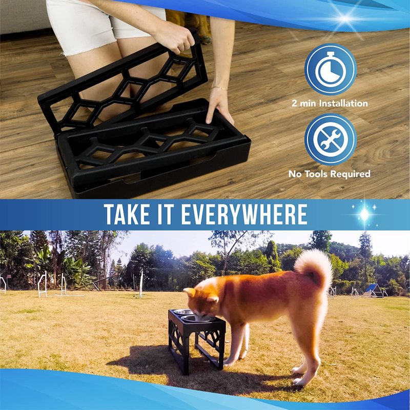 Adjustable Tall Raised Elevated Dog Bowls Holder For Dog Feeding Station