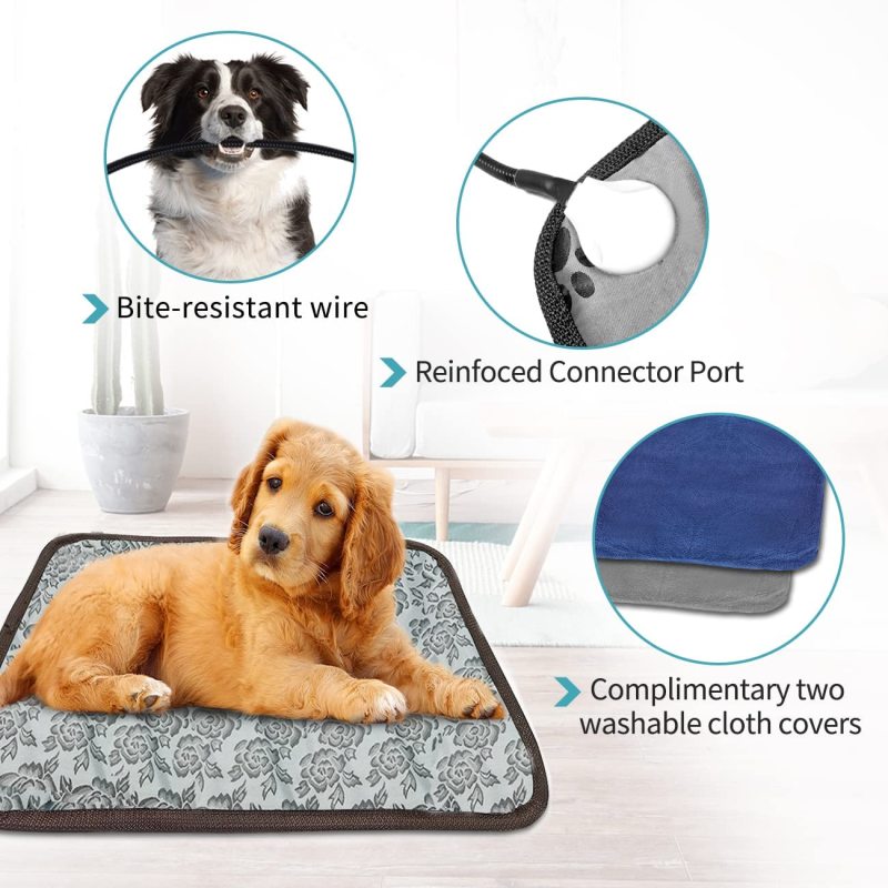 Pet Heating Pad Cat Waterproof, with Smart Thermostat Switch, Adjustable Dog Heating pad , with Chew resistant