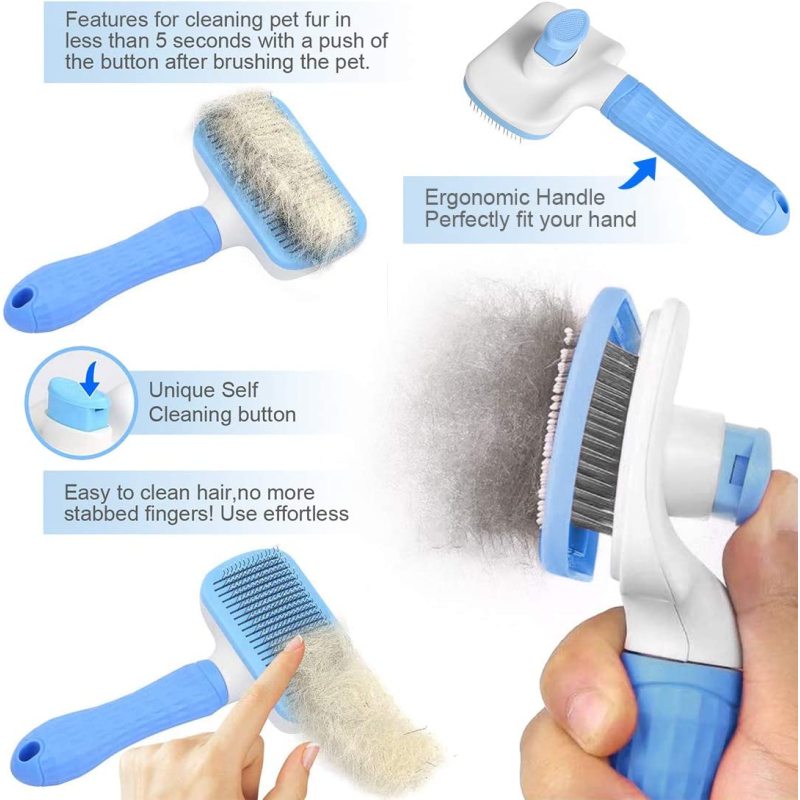 Removes Loose Hair Cleaning Slicker Brush with Massage Particles