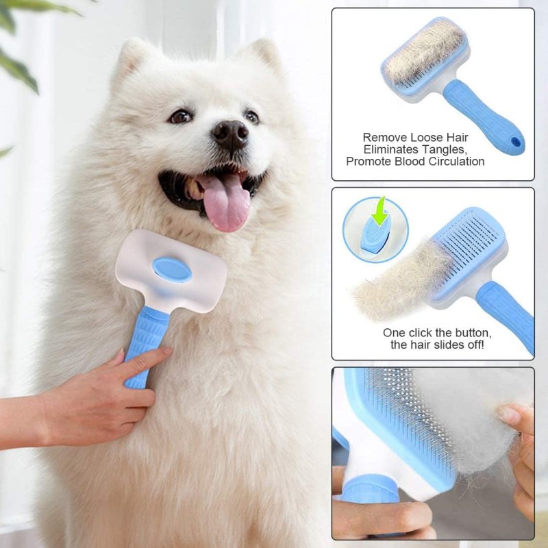 Removes Loose Hair Cleaning Slicker Brush with Massage Particles