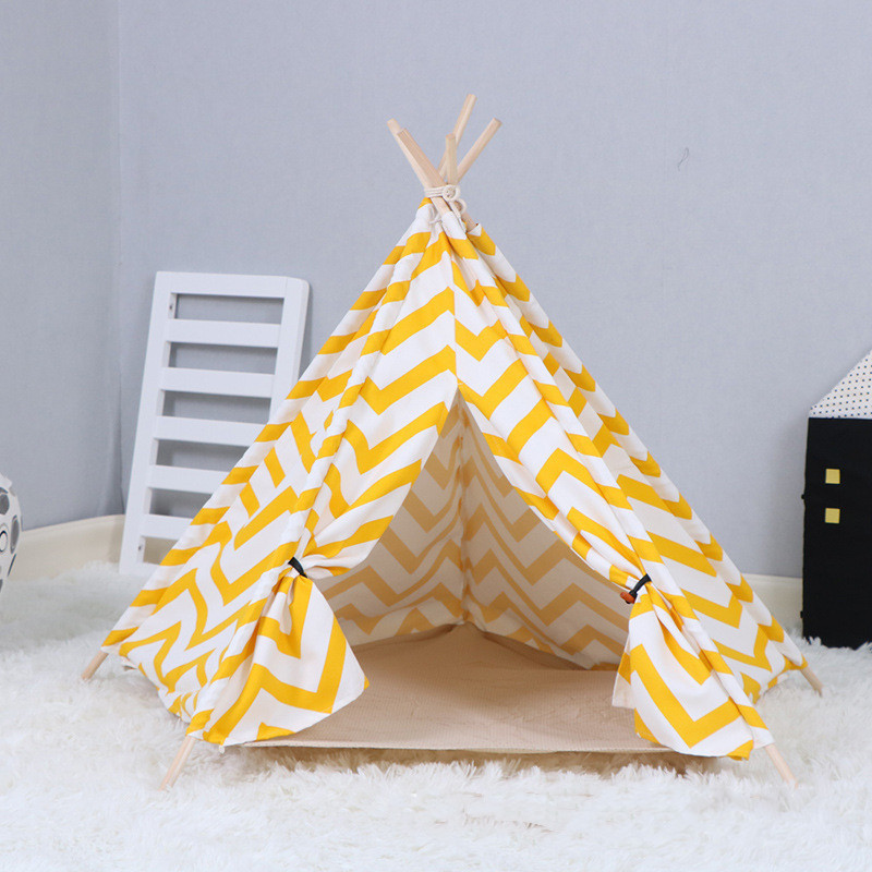 Foldable Indoor Cat Dog Teepee Bed House Pet Cave Condo Portable Burrow Nest Washable Hideaway Dog Cat Tent with Cushion