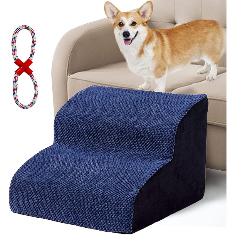 High Density Foam Pet Stairs 2 Tiers with Corduroy Cover