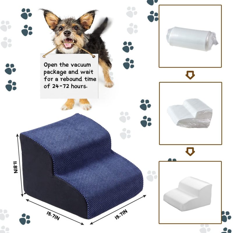 High Density Foam Pet Stairs 2 Tiers with Corduroy Cover