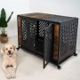 Lockable Wheels Dog Crate Furniture Crate Indoor with Removable Tray