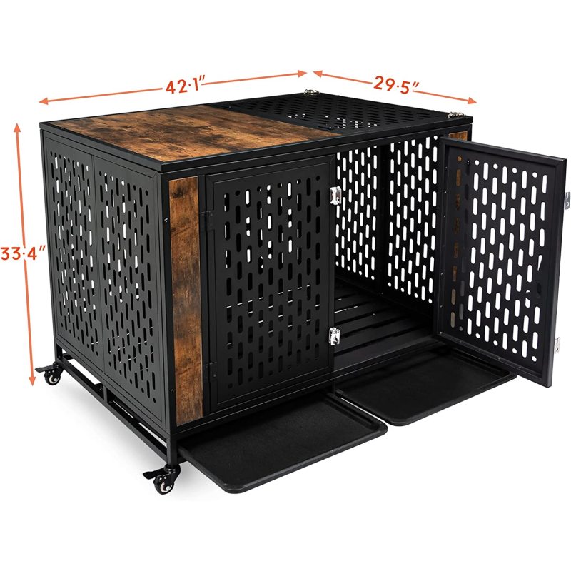 Lockable Wheels Dog Crate Furniture Crate Indoor with Removable Tray