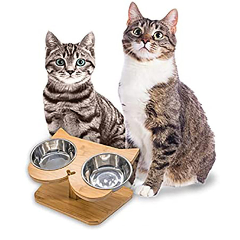 Cat Feeder Bowl Stand Wooden Dog Small Pet Food Set