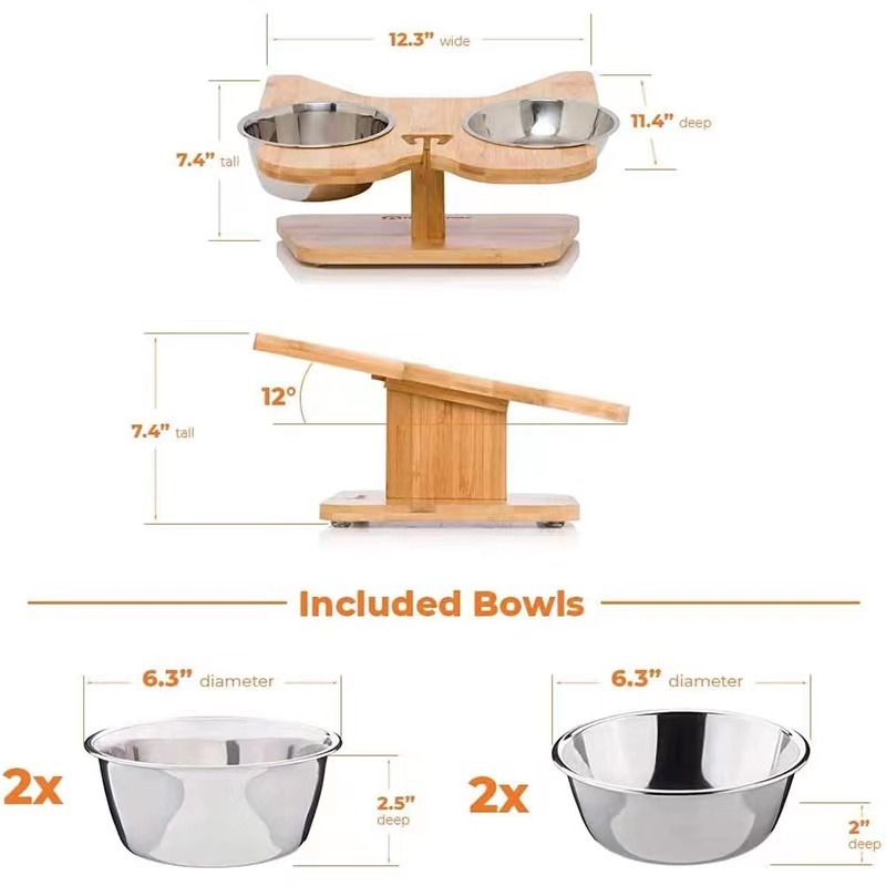 Cat Feeder Bowl Stand Wooden Dog Small Pet Food Set
